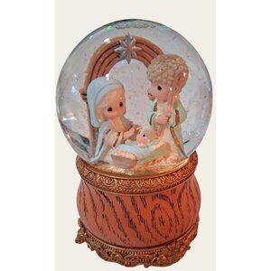 Precious Moments Nativity Scene Snow Globe With Rotating Base